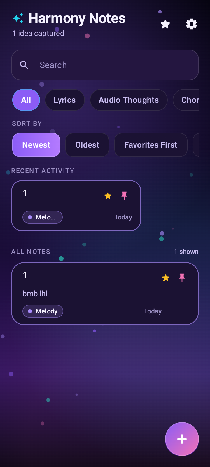 Harmony Notes library screen