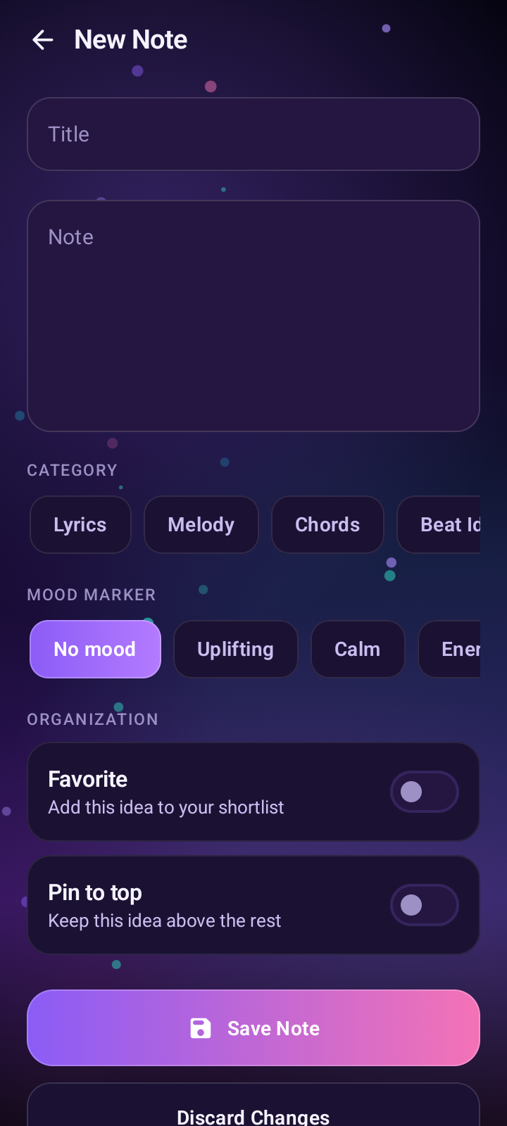 Harmony Notes new note screen
